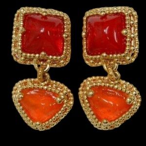 Yves Saint Laurent Rare Vintage YSL Gold Plated Red and Orange Dangle Earrings